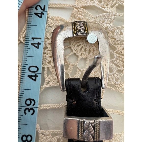 Vintage Western Black Leather Belt Silver Concho Buckle Sz 34 - Picture 5 of 6
